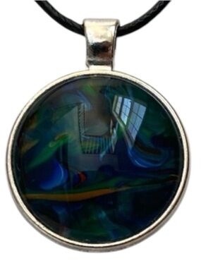 Hand Crafted Fluid Art Necklace Green and Blue Pendant by Svetlana Yeung